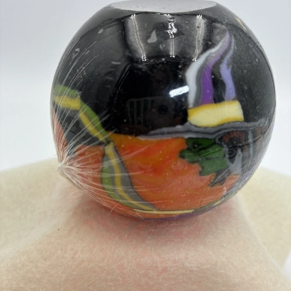 Halloween Witch Sphere Candle Round Black Orange Purple Spooky Decor 3 Inch